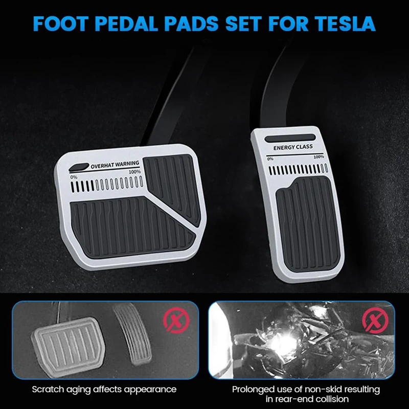 For Tesla Model Y Model 3 2023 Pedal Covers, Gas Pedal Brake Pedal Accelerator Pedal Cover Replacement Parts (Silver)