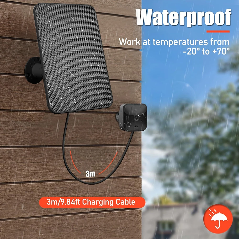 Portable Solar Panel with Rubber Plug Solar Power Bank 4W Battery Charger Waterproof Micro USB for 3rd Gen Blink XT/XT2 Camera