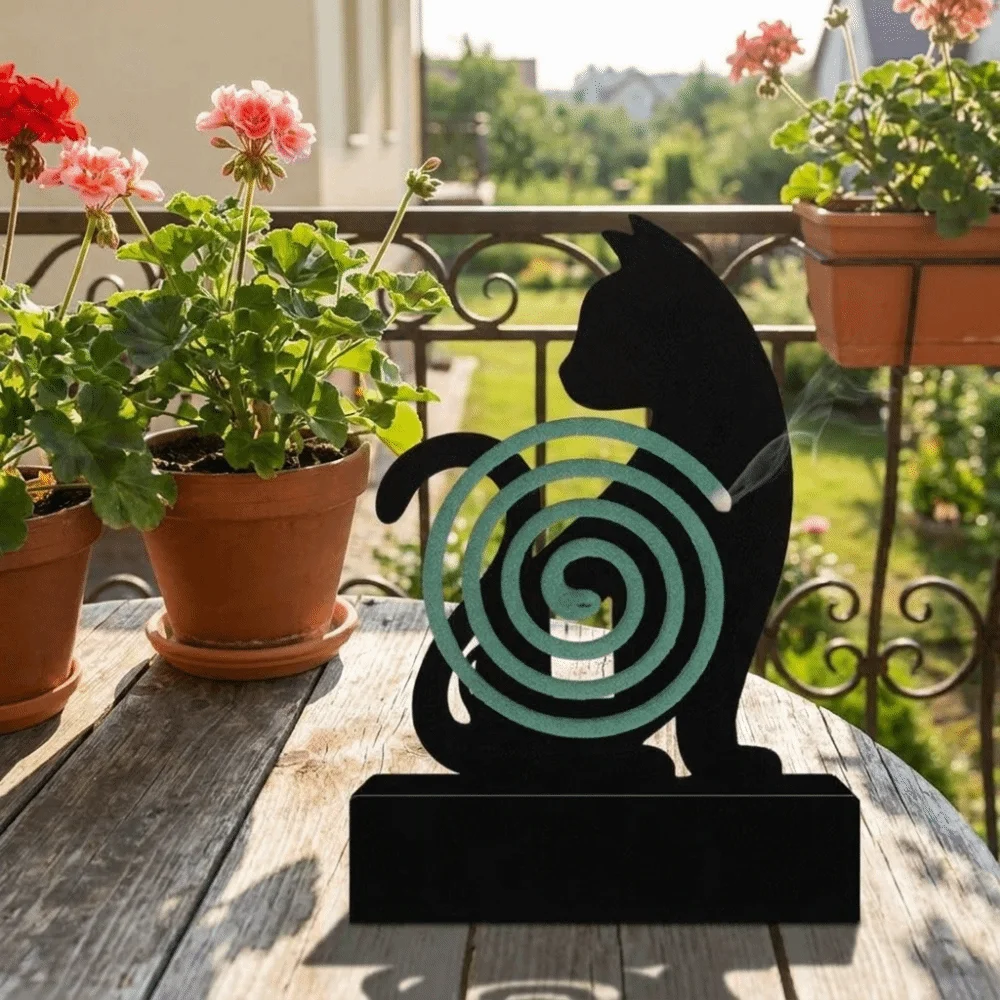 Iron Cat Mosquito Coil Holder Portable Minimalist Mosquito Incense Stand Animal Shaped Fireproof Incense Holder Home Decor