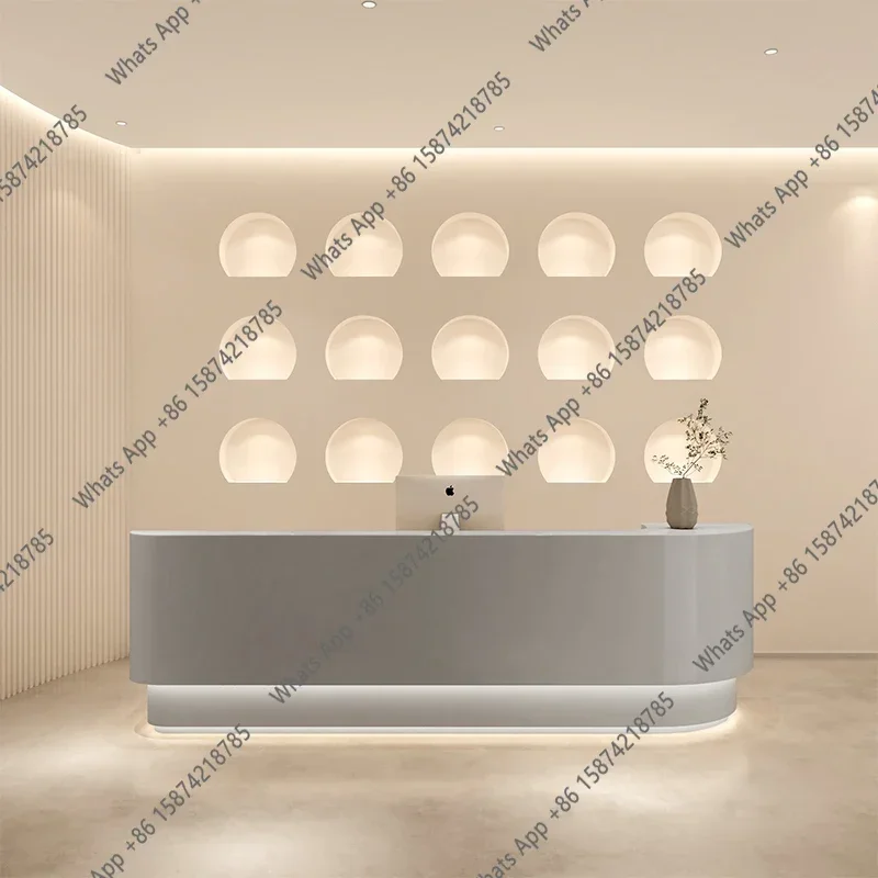 Ee C Clothing Store Reception Desks Logo Led Beige Cashier Front Reception Desks Restaurant Design Rezeption Theke Furniture Off
