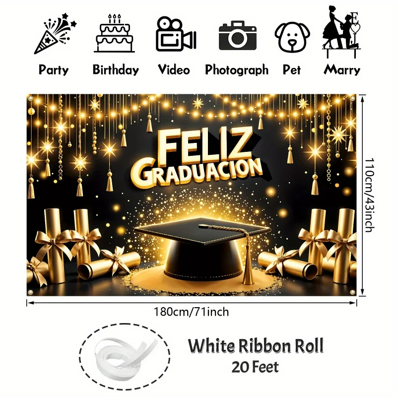 VIKAMA Spanish Graduation Banner Felicitaciones Graduacion Backdrop Class of 2026 Cap Design Party Wall Hanging Tapestry Decor
