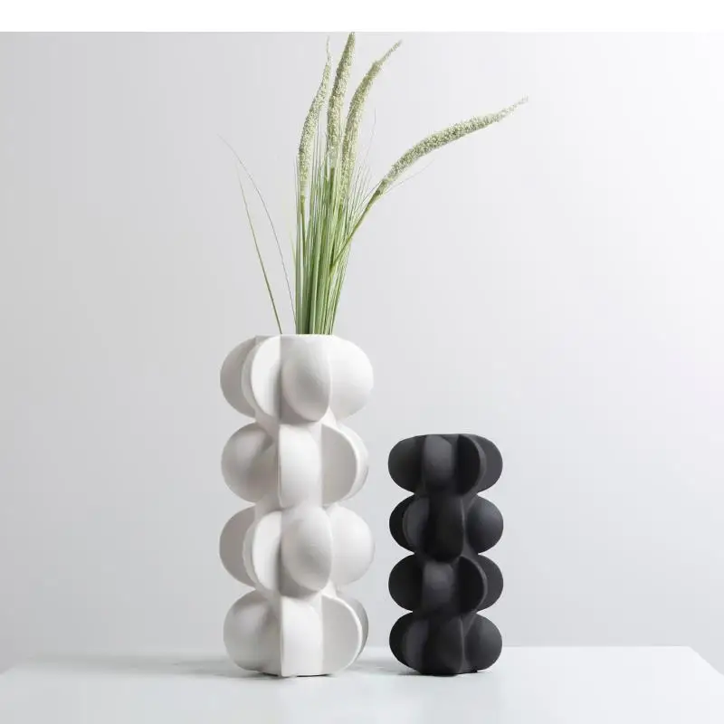 Creativity Geometric Black and White Vase Spiral Flower Resin Crafts Ornaments Arrangement Home Decoration Vases