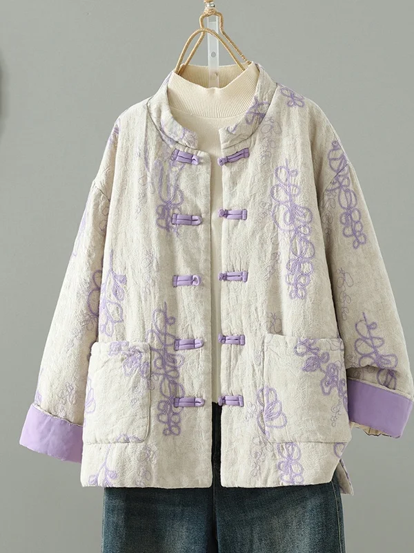 Neue Chinesische Sle Thiened 3D Stickerei frauen Jaet Winter Vintage Hochwertige Kleine Stehkragen Baumwolle Mantel