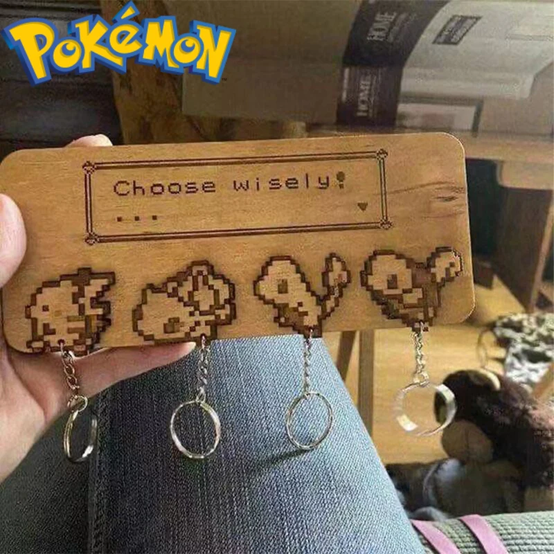 Pokemon Pikachu Bulbasaur Charmander Anime Figure Cartoon Wooden Wood Carving Wall Hanging Decoration Pendant Toy Birthday Gifts