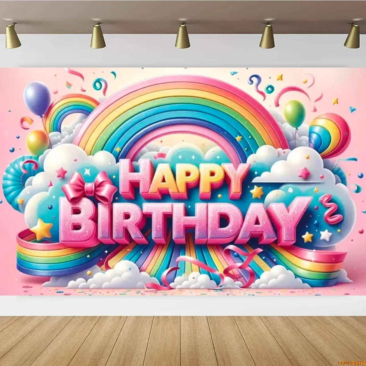 الوردي عيد ميلاد خلفيات للتصوير الفوتوغرافي الدعائم القلعة بالونات قوس قزح الأطفال فتاة ثلاثية الأبعاد حفلة الطفل استوديو الصور خلفية TA-01