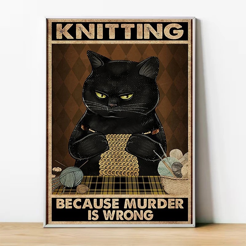 

Vintage Mental Black Cat Poster Decorative Painting Posters for Wall Decor Home Decorations Canvas Gamer Room Decoration Art the