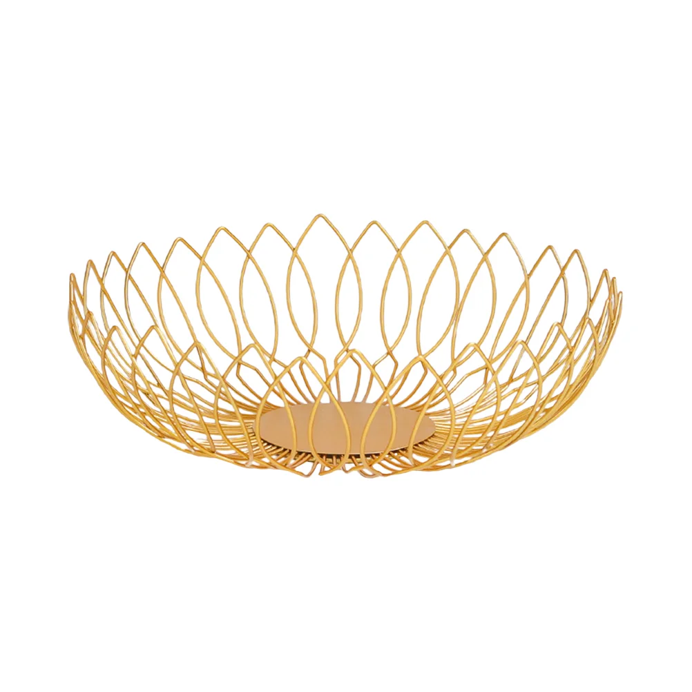 

1Pc Golden Fruit Basket Decorative Storage Iron Material Hollow Out Design Kitchen Countertop Modern Home Reusable Snack Candy