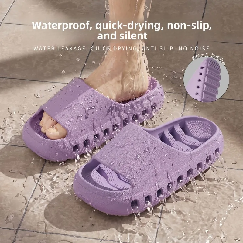 New Leaking quick-drying cool slippers for home use, women's thick-soled anti-slip bathroom men's slippers