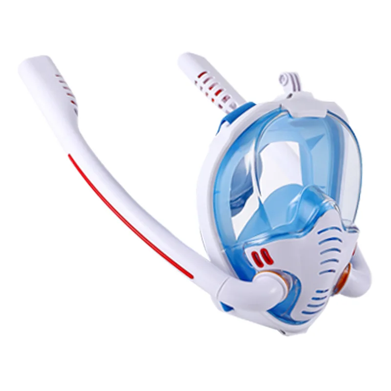 

Full Face Snorkel Mask Double Respirator Anti-Fog Wipes 180 Degree Panoramic HD View Diving Mask L/XL White & Blue