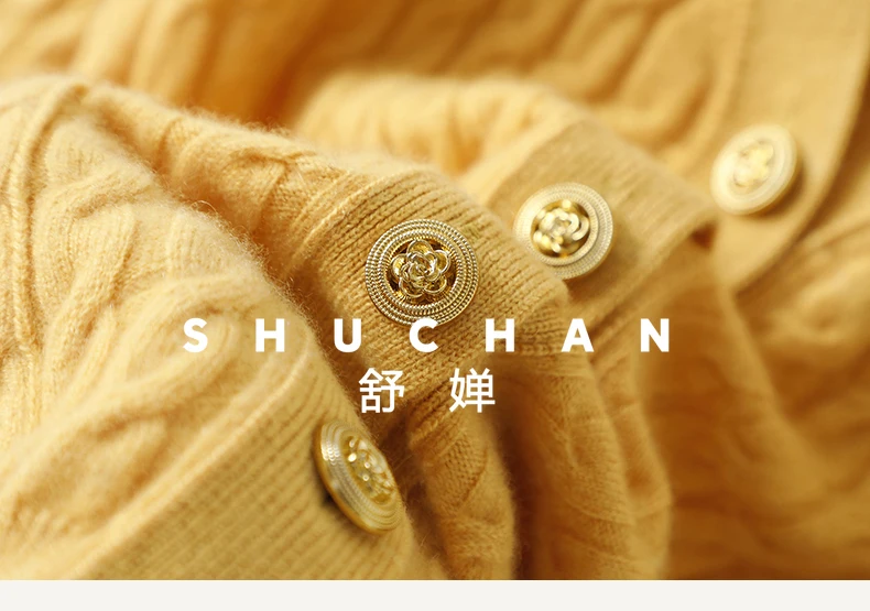 V-neck100% Pure Cashmere Cardigan Women's Sweater Knitted Cardigan Jacket Autumn and Winter 270g