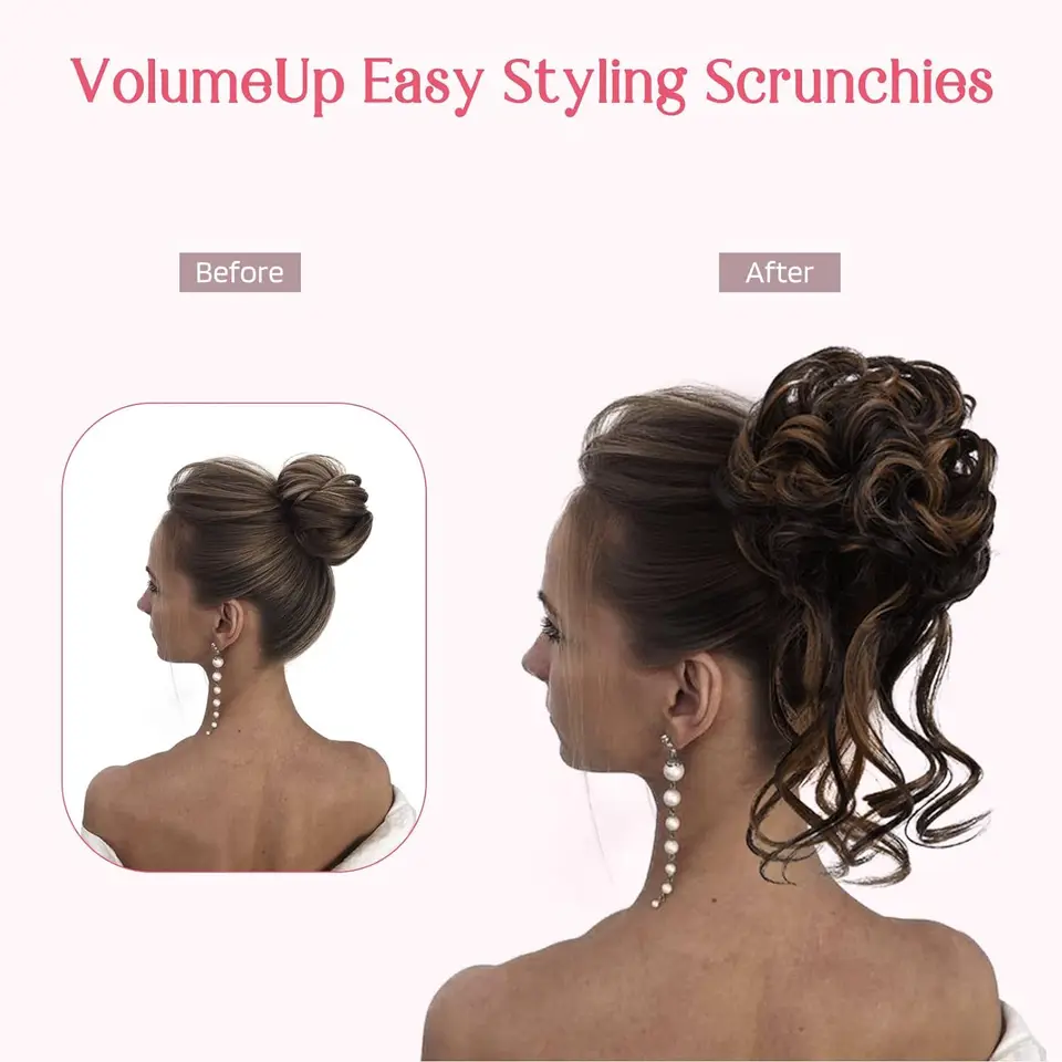 Moño despeinado sintético con elástico, extensión de cabello, rizado, scrunchie, para mujer 5