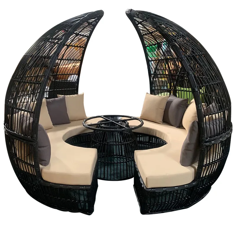 kv-Wicker Garden Restaurant Pool Luxury Outdoor Furniture Garden Set Rattan Outdoor Round Sofa Daybed with Canopy&