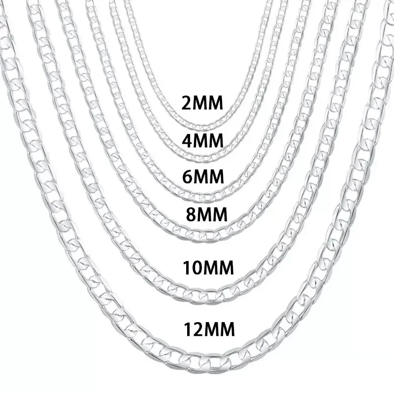 Wholesale Men's 925 Sterling Silver Necklace 2/4/6/8/10/12MM 40-75cm Chain Lobster Clasp Man Boy Women Engagement Jewelry
