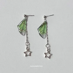 Green Fairy Wings Star Charm Earrings Original Y2K Jewelry