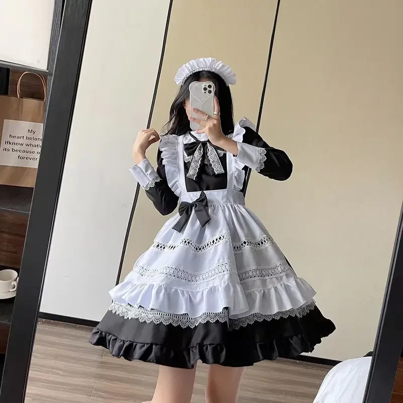 British nobility Black White Retro Maid Outfit Anime Long Dress Men Women Court Maid Lolita Dress Servant Waiter Cosplay Costume