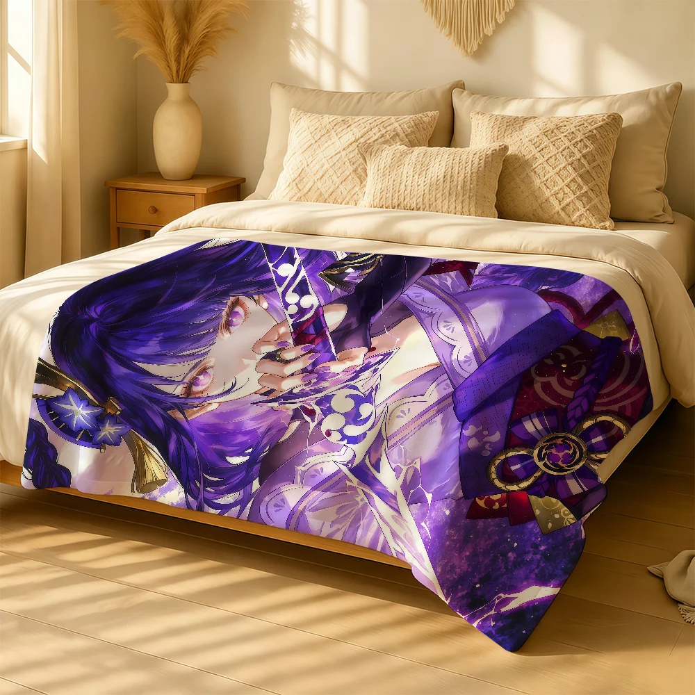 Raiden Shogun Genshin Impact Blanket For Soft Warm Knee For Bedroom Living Room Bed Sofa Camping Picnic Office Gift