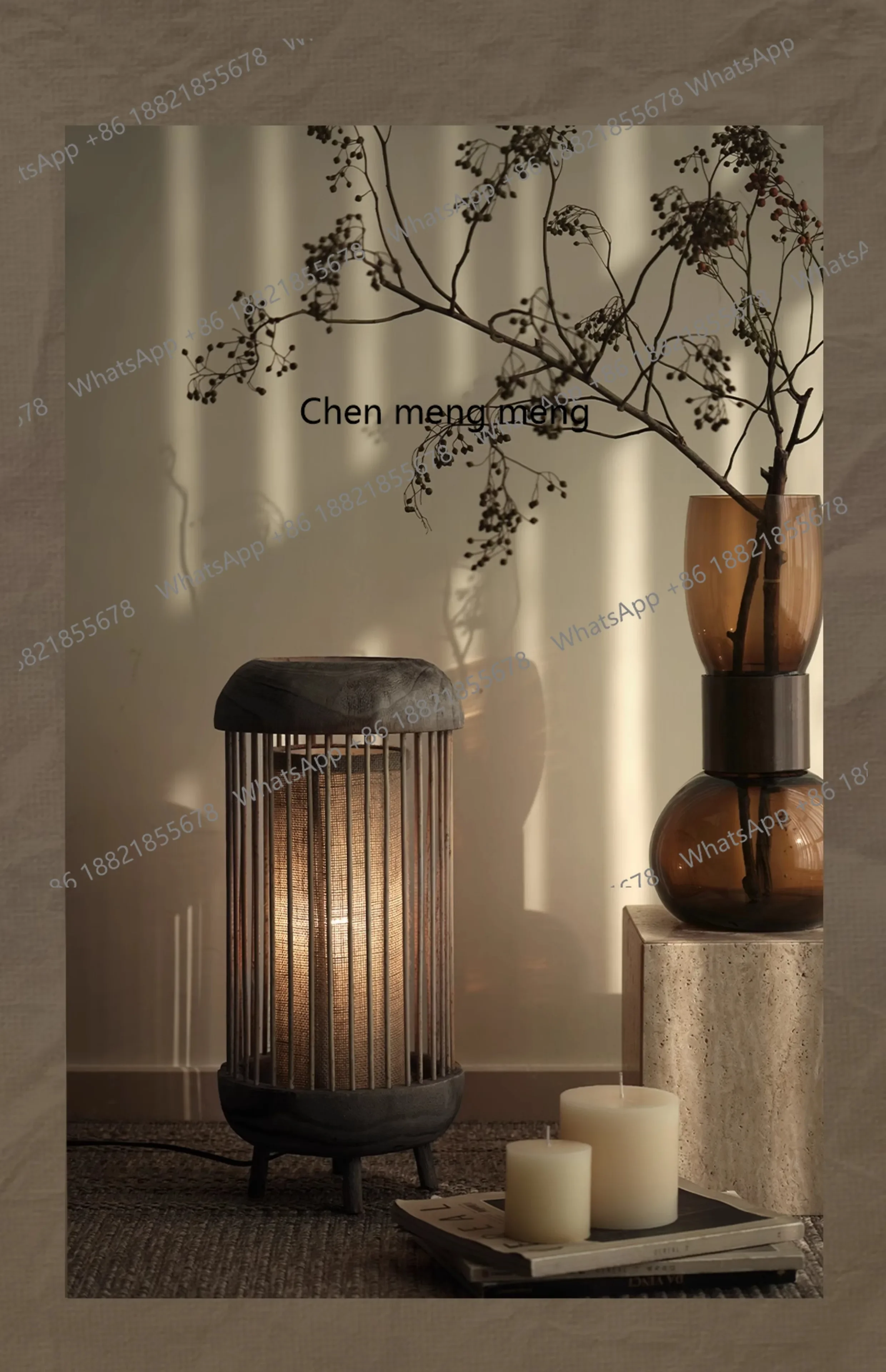 

Retro Chinese wooden lantern floor lamp wabi sandy wind model room homestay atmosphere light