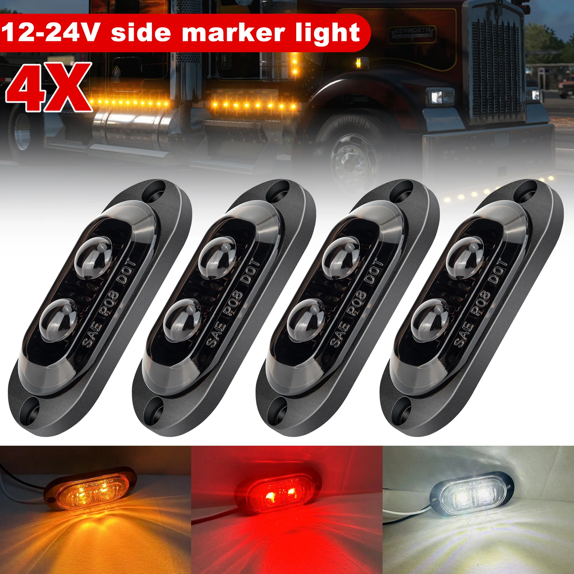 

4PCS 2LED Smoked 12-24V Ice Bird Lens Creative Clearance Light Side Marker Light Signal Light for Truck Trailer