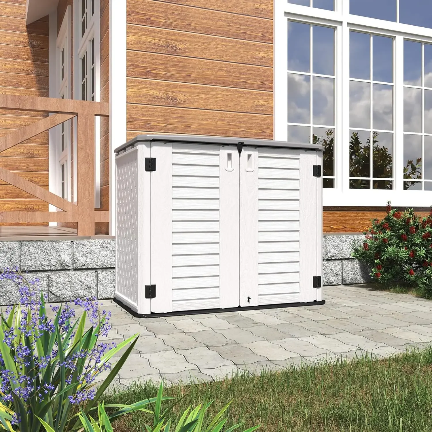 Storage Shed Weather Resistance, Multi-Purpose Outdoor Storage Cabinet for Backyards and Patios,  Patio Accessories