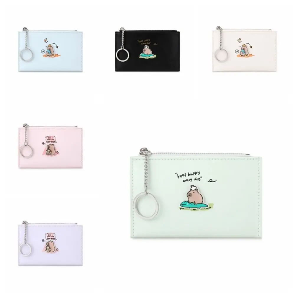 Cadeau étanche mignon Capybara portefeuille PVC Style coréen dessin animé porte-cartes couleur unie compartiment à notes suspendu petit sac filles