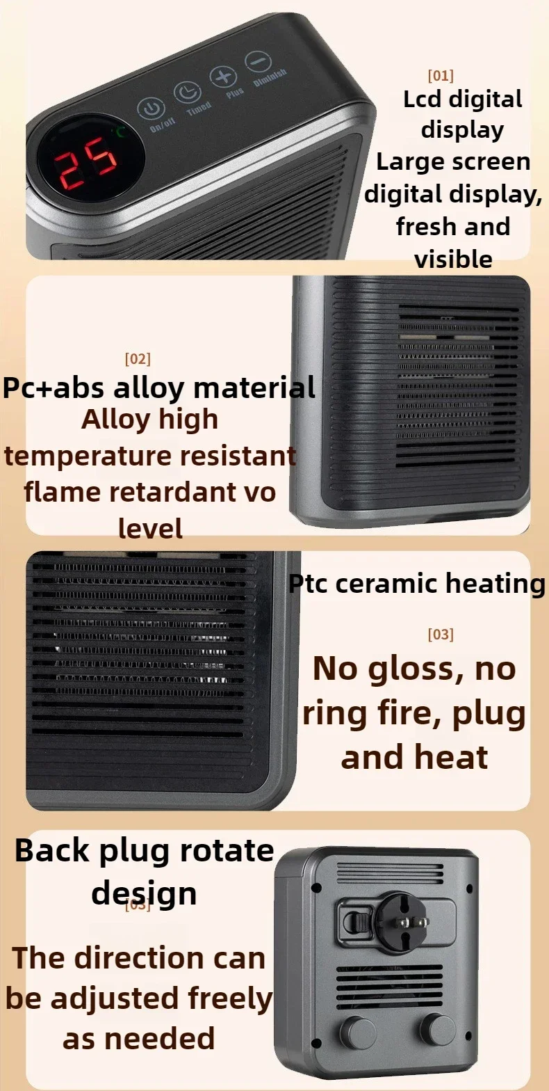 Mini 2nd Gear Heater 800W Bathroom Heating Wall-mounted Heater Multi-functional Touch Hot Fan Can Be Timed EU US PTC Heater