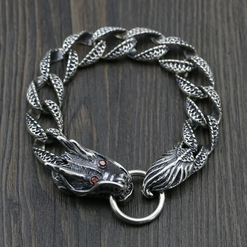 Retro Thai silver vintage personalized men's dragon heirloom, domineering dragon god bracelet S925 sterling silver bracelet gift