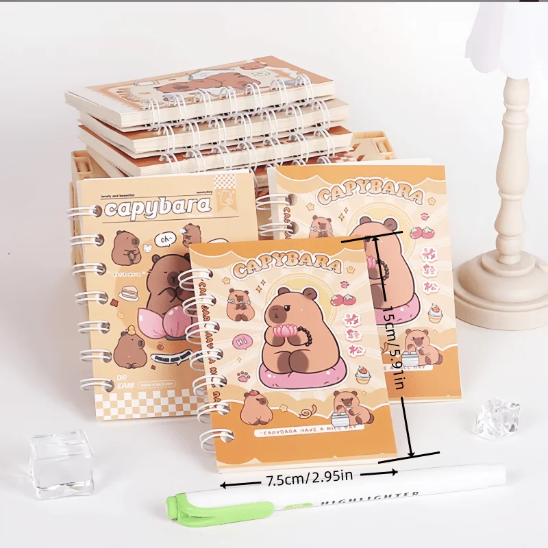 5 Pcs Random Capybara A7 Spiral Notebooks, Thick High-Quality Exercise Books with Cute Watercolor Illustrations for School & Off