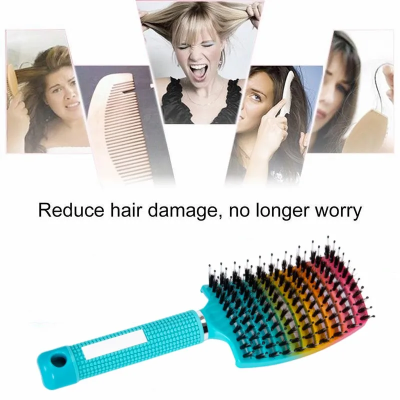 Curved Vented Boar Bristle Hair Brush Professional Scalp Massage Comb Detangling Hairbrush for Salon Hairdressing Styling Tool