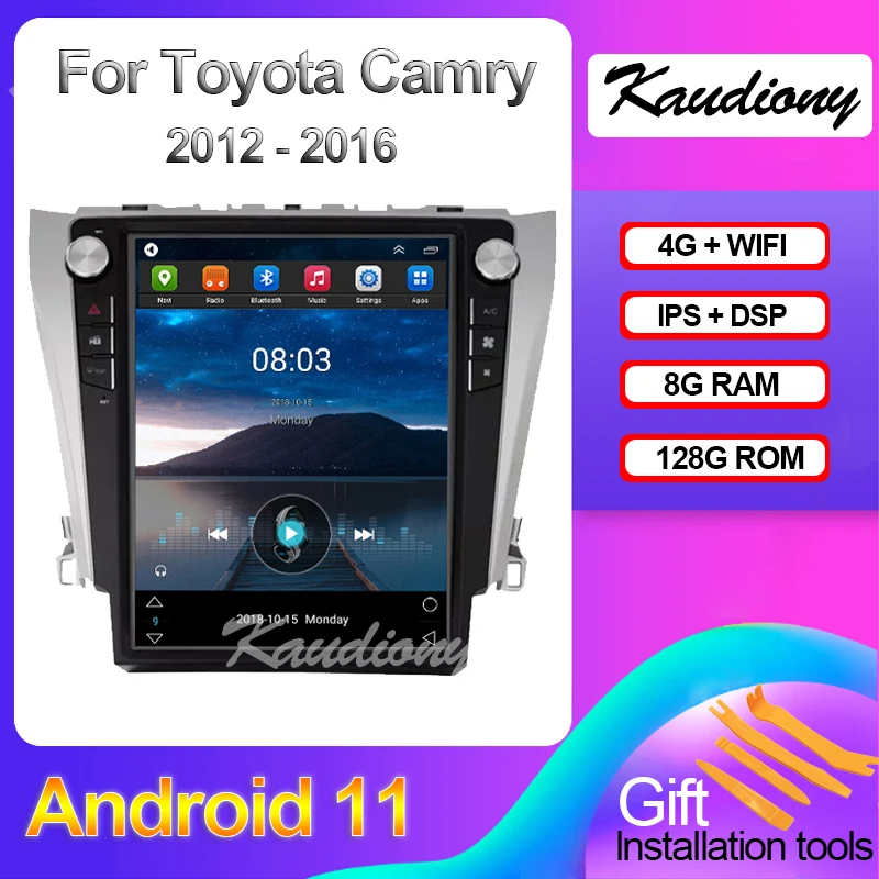 

Автомобильный DVD-плеер Kaudiony, мультимедийный проигрыватель на Android 11 для Toyota Camry с экраном 12,1 дюйма, GPS-навигацией, стерео 4G 2012-2016