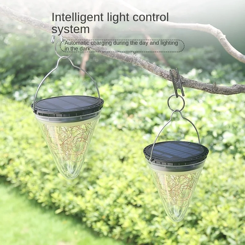 Imagem -04 - Solar Garrafa Pendurado Grampo Lâmpada Impermeável Varanda Terraço Jardim Árvore de Luz Cordas Lustre Glass Crack Lamp Exterior Novo