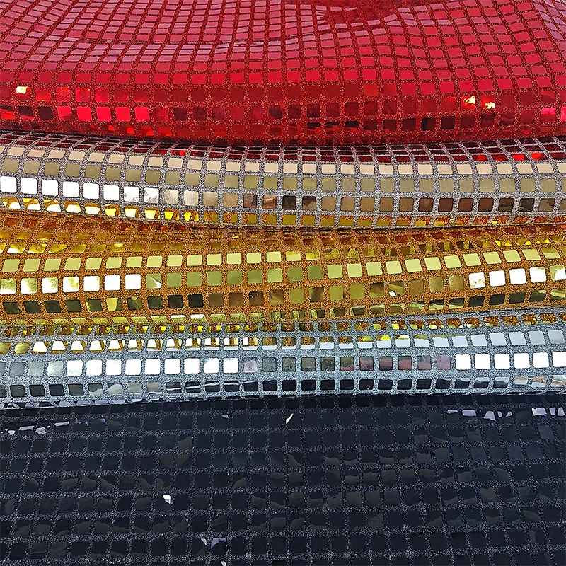 140cm Wide Metal Color Square Lattice Soft Mirror Mesh Textile Decor Cloth DIY Party Stage Costume Sequin Designer Fabric