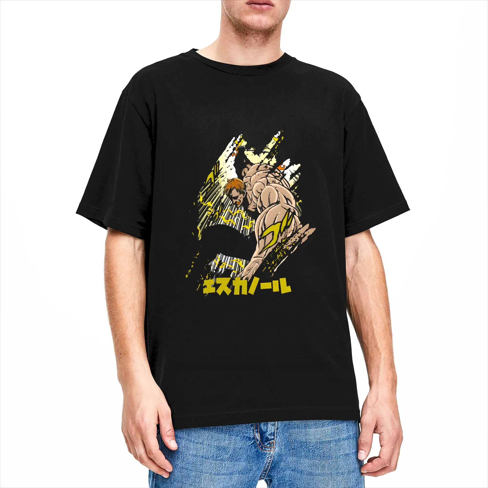 Anime Escanor Stronger Man T-Shirt for Men  Vintage Cotton Tees Crewneck Short Sleeve T Shirt Plus Size Clothing