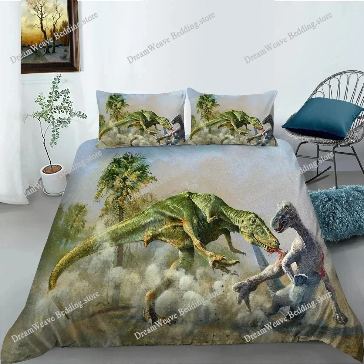 Jurassic Dinosaur Duvet Cover King Queen Huge Brown Triceratops Tyrannosaurus Diplodocus Polyester Bedding Set for Boys592FQH