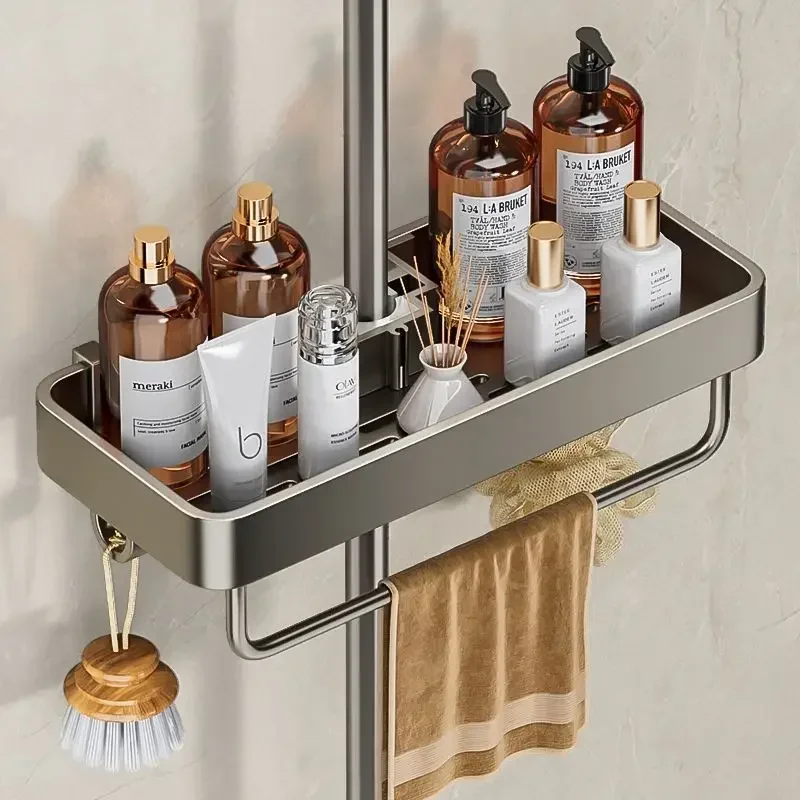 

Bathroom Shower Head Holder Wall Mounted No Drilling Required Shampoo Organizer Rack Integrated Design Storage Shelf