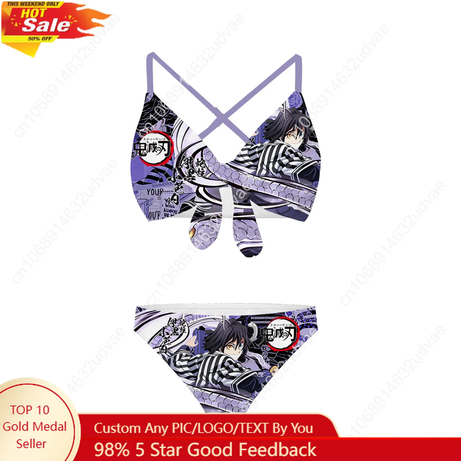 

Obanai Iguro Kimetsu No Yaiba Bathing Suits Cross Strap Suspenders Swimsuits Womens Personalized Bikini Customized Beachwear