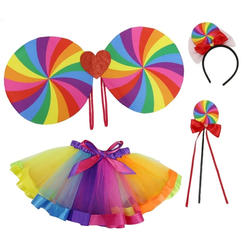 Rainbow Color Princess Costume Set for Girl Birthday Halloween Christmas Parties Dropshipping