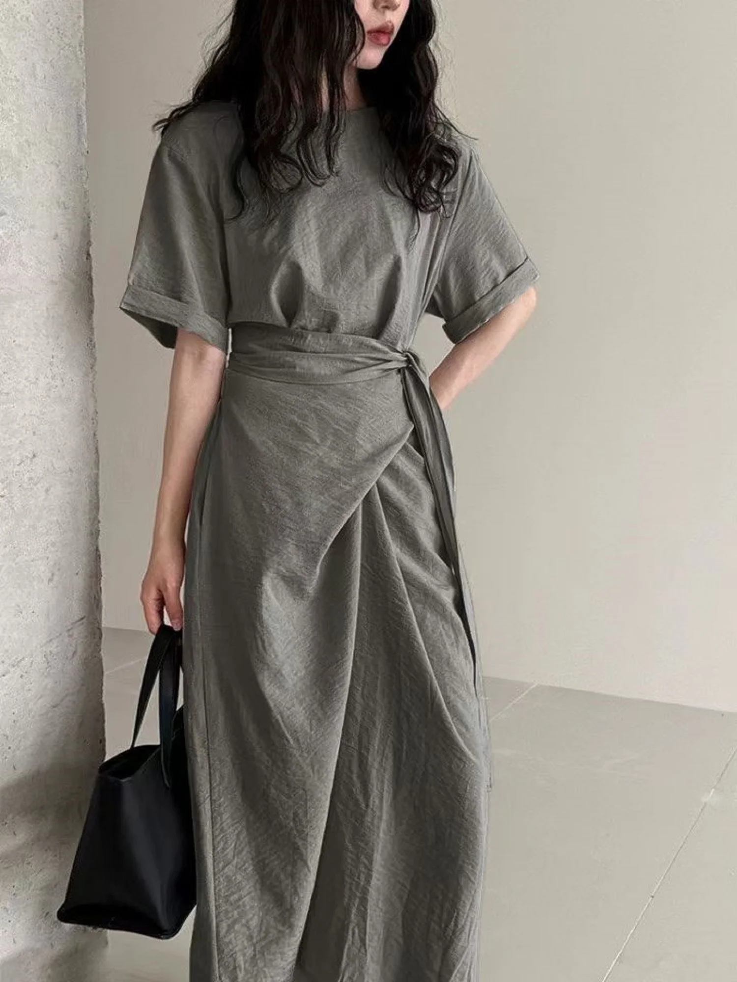 High-End Cross Design Waist Dress Women's Fashion Brand New Style Stylish Appearance Dress Clothing