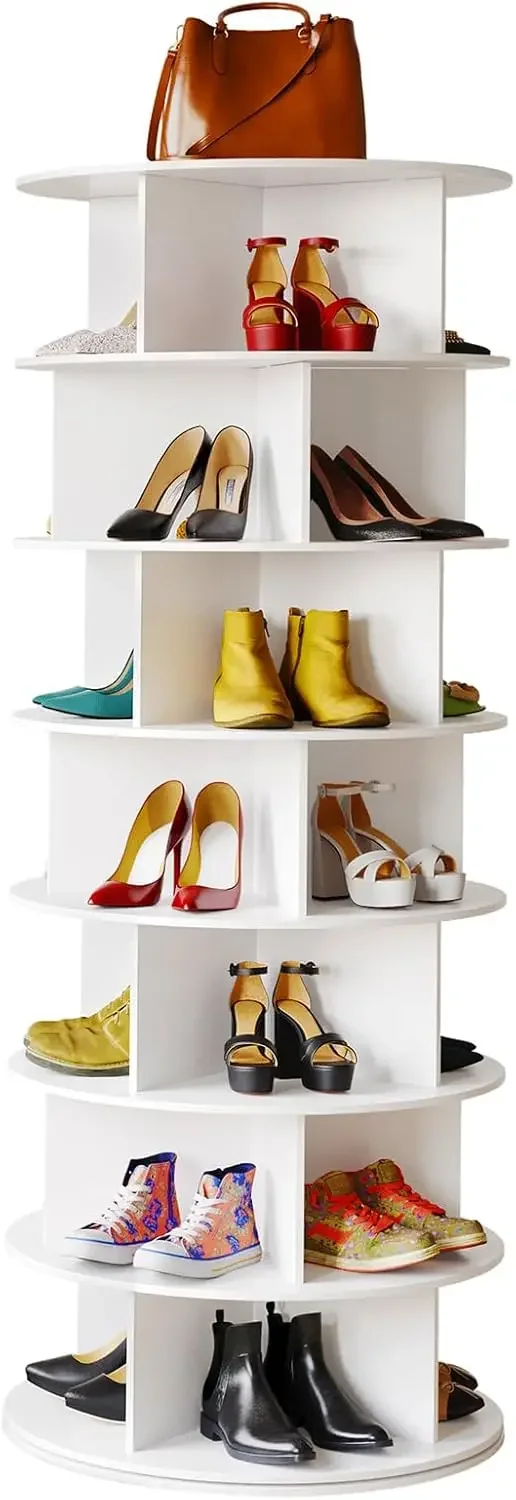 

Вращающаяся 7-ярусная подставка для обуви Cross Style, вращающаяся полка-башня для обуви, вращающийся органайзер Lazy Susan на 360°, вращающаяся башня для сумок