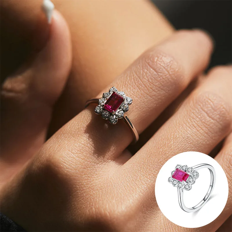 

100% 925 Sterling Silver Zircon Geometric Ring for Woman Girl Vintage Simple Square Design Jewelry Party Gift Dropshipping