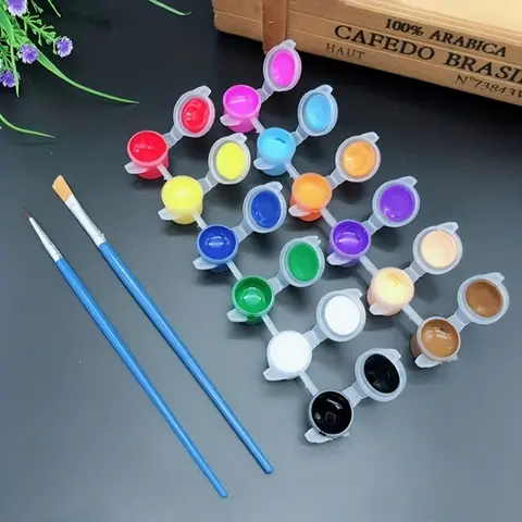 Acrylic pigment set, 12 color watercolor painting pigment set, stone ceramic painting, color painting paint with built-in brush