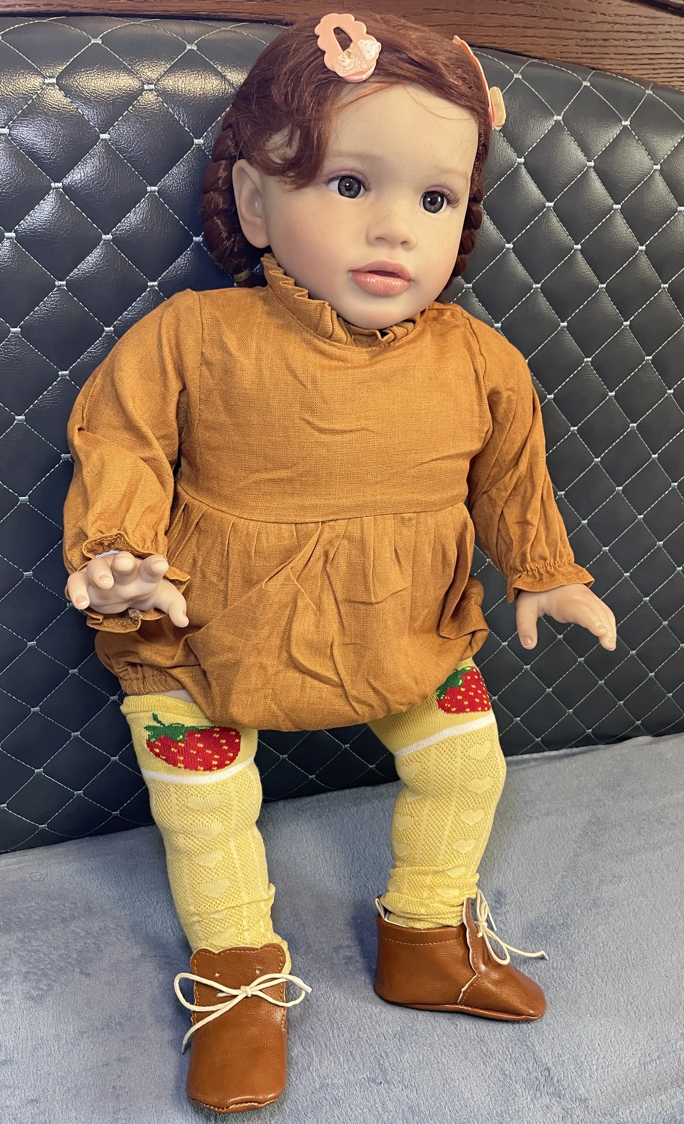 Premium 26" Realistic Reborn Baby Doll - Lifelike Sweet Face, Rooted Hair, in Long Sleeve Caramel Romper | Art Doll Collection