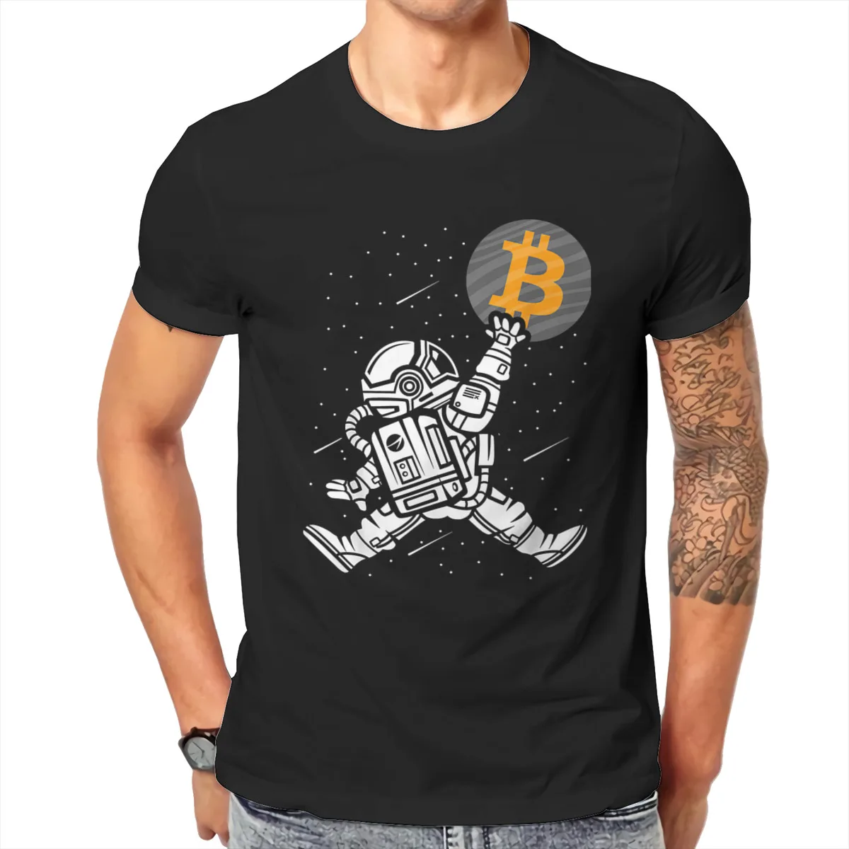 Bitcoin To The Moon Astronaut Bitcoin HODL BTC Crypto T Shirt Men TShirt Summer Cotton T-shirt Tees Streetwear Harajuku