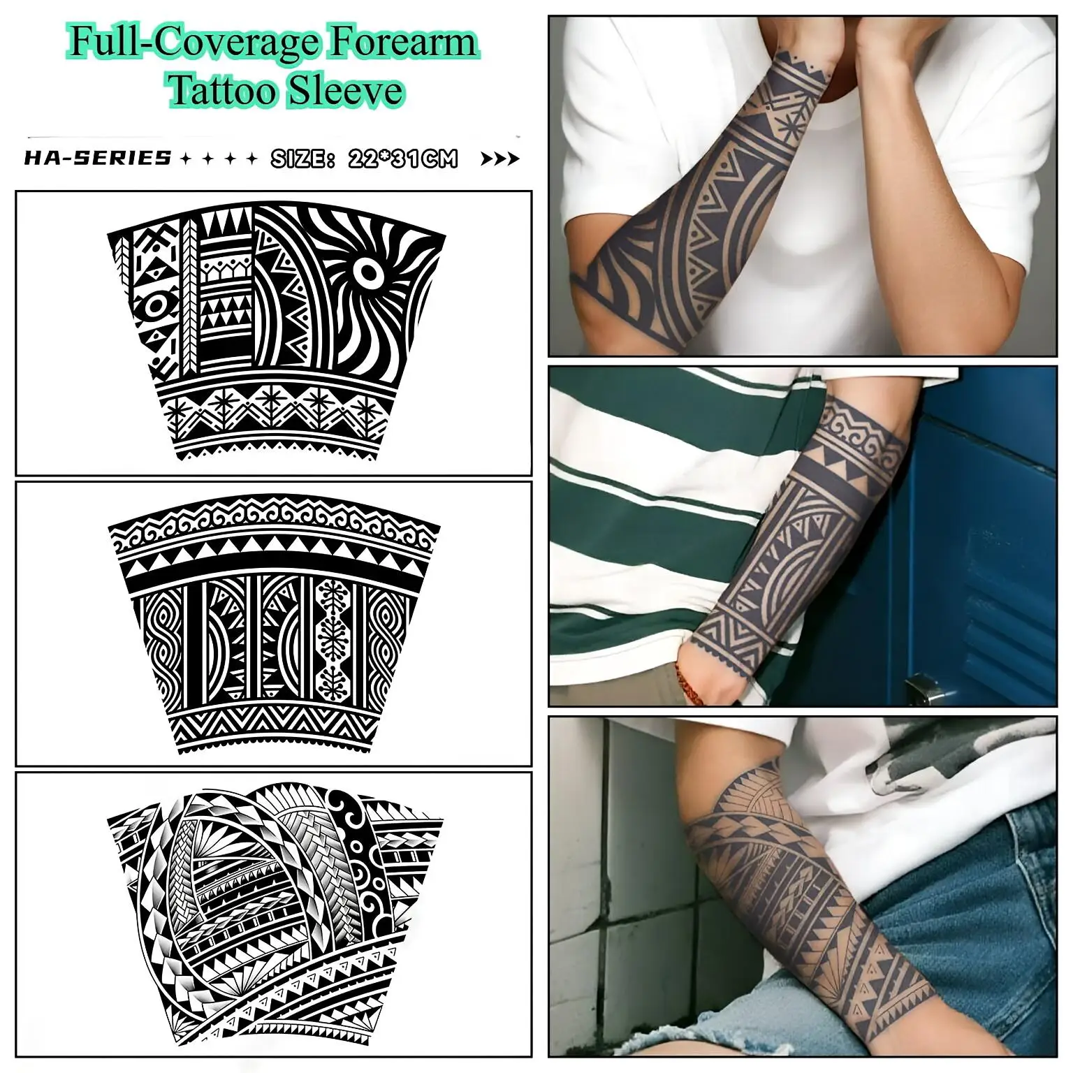 

Full-Coverage Forearm Geometry Tattoo Stickers Waterproof Long-Lasting 15 Days half sleeve Temporary Tattoo for men Fake Tattoo