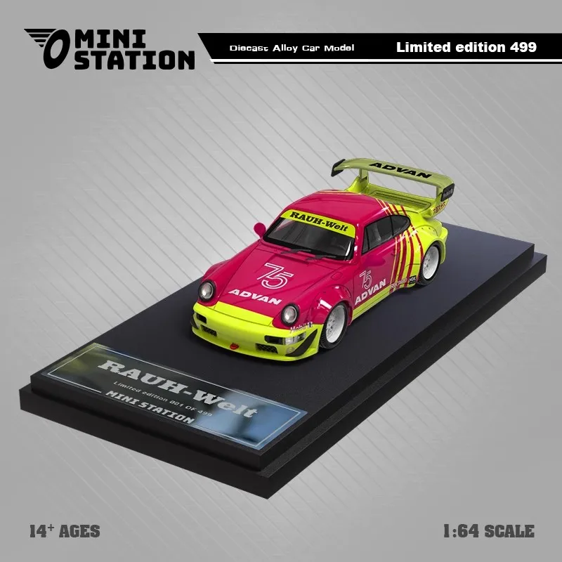 Mini Station 1:64  RWB 964 Advan Sports Car Diecast Model Car Acrylic Display Collection Ornaments Collect models