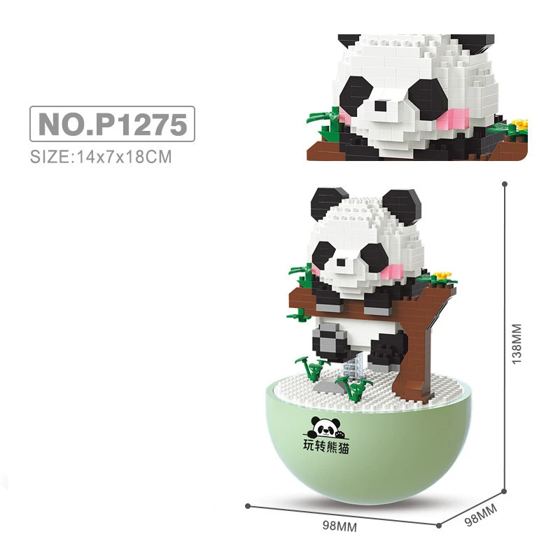 مكعبات بناء جسيمات صغيرة، بهلوان كرتوني لطيف، زهرة الباندا/ديكور الطاولة/لعبة تجميع الألغاز #4