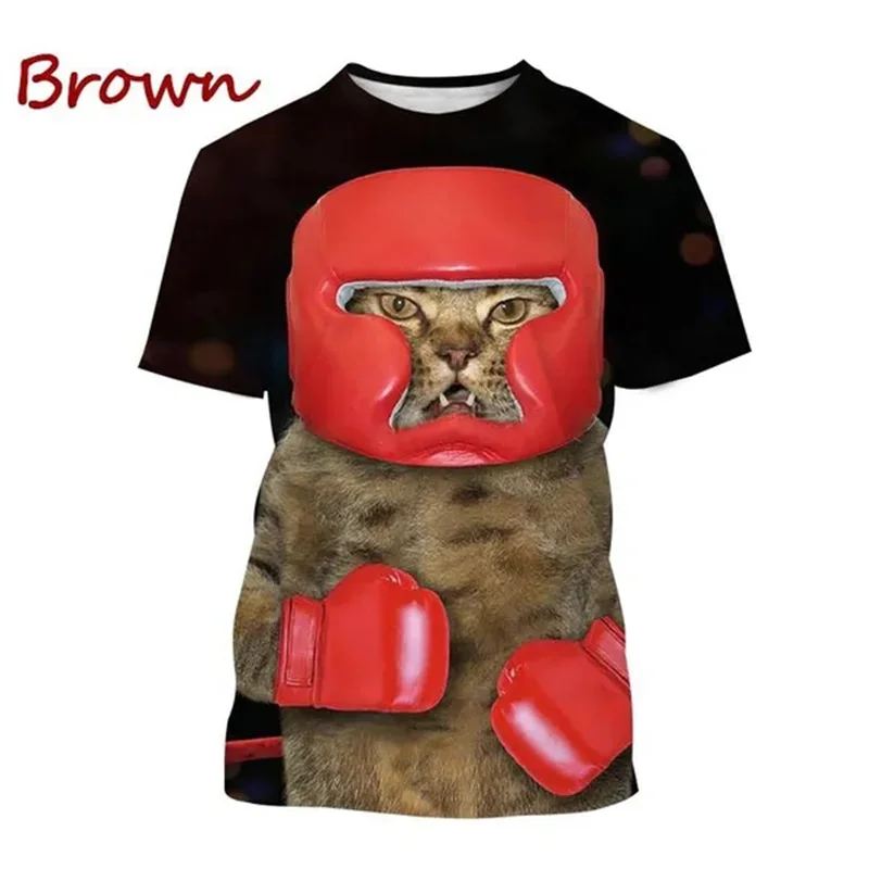 Funny Boxing Cat T Shirt Novelty Men 3D Muay Thai Cats Boxer Print T-shirt Cool Designs Felinae Felis Catus Kids Tops Tee Shirts