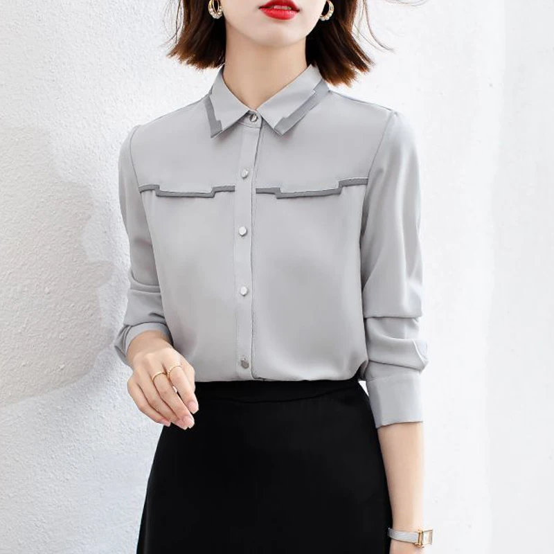 Women Korean Fashion Button Up Shirt Office Lady Elegant Business Casual Blouse Long Sleeve Loose Tops 2024 Spring Autumn Blusas