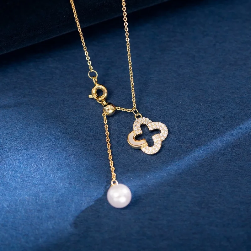 

New Jewelry, Four-leaf Clover Full of Diamonds, Pearl Jewelry, Fashion Temperament, Trendy Girl, High-end Sense, Niche Design Ne