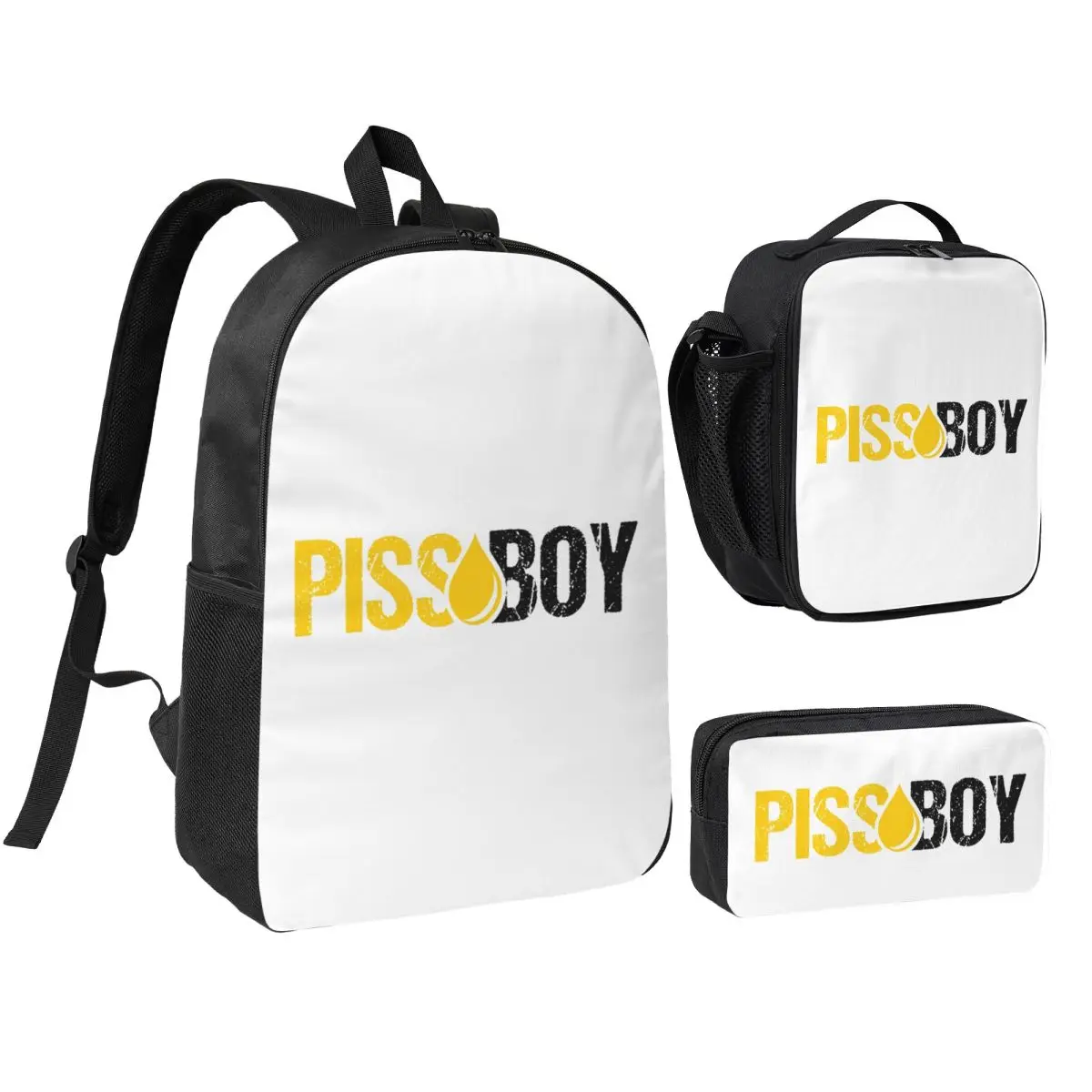 

Piss Boy Backpack Student BookBag School Bag Shoulder Bags 3ps Insulated Lunch Bag Pencil Case