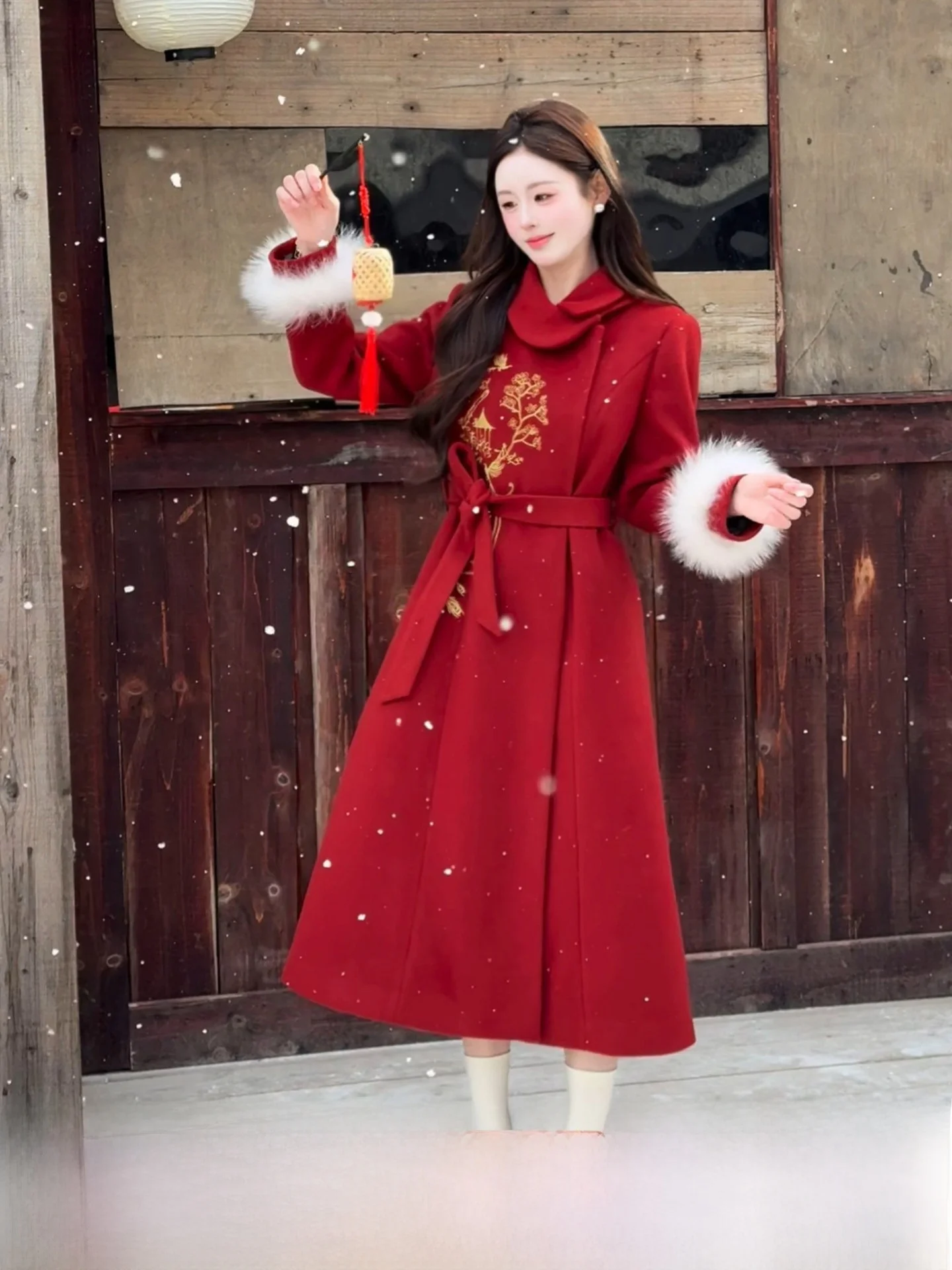 

New Chinese Sle Embroidered Woolen down Coat Long Qingqing Very Mango Quan New Winter Outerwear Stand Collar Thiened